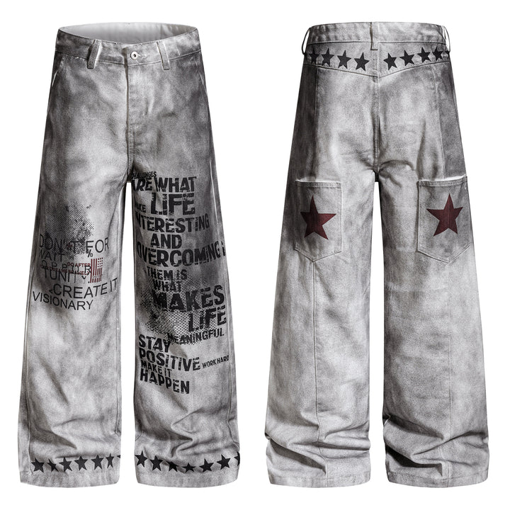 3-6-5.shop Graphic Washed Wide-Leg Pants