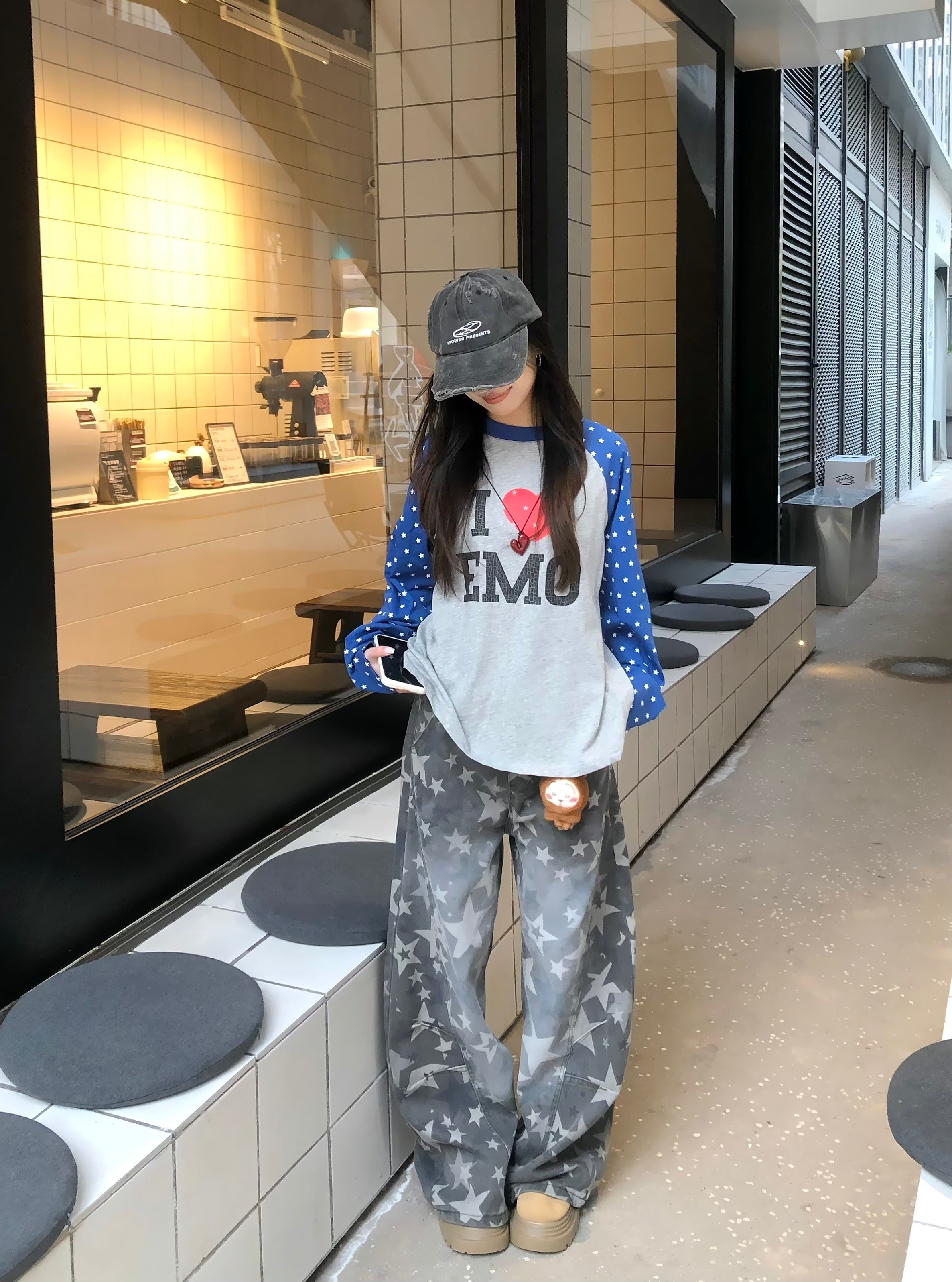 3-6-5.shop “I ♥ EMO” Raglan Long Sleeve Tee