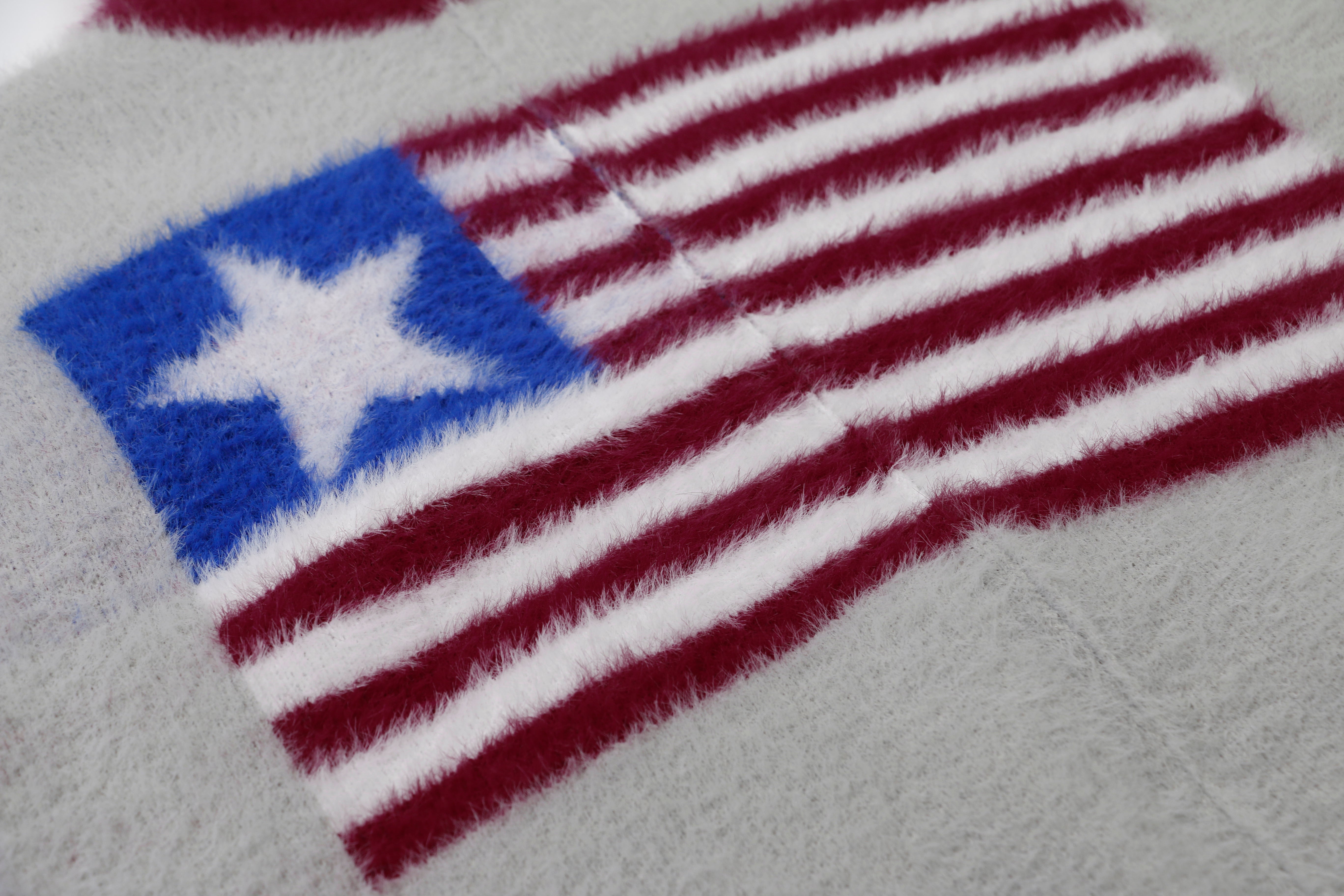 3-6-5.shop Flag Pattern Fuzzy Half-Zip Sweater