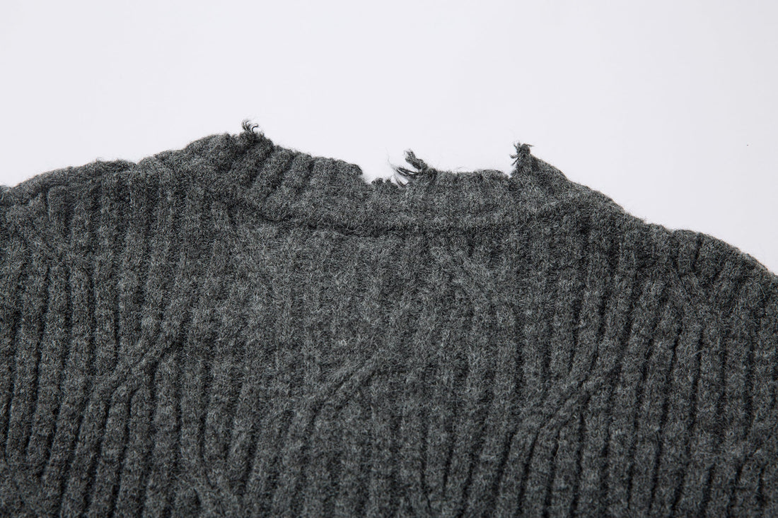 3-6-5.shop Distressed Ribbed Henley Knit