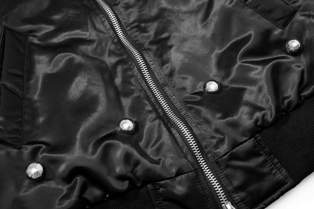 3-6-5.shop Faux Fur Collar Glossy Bomber Jacket