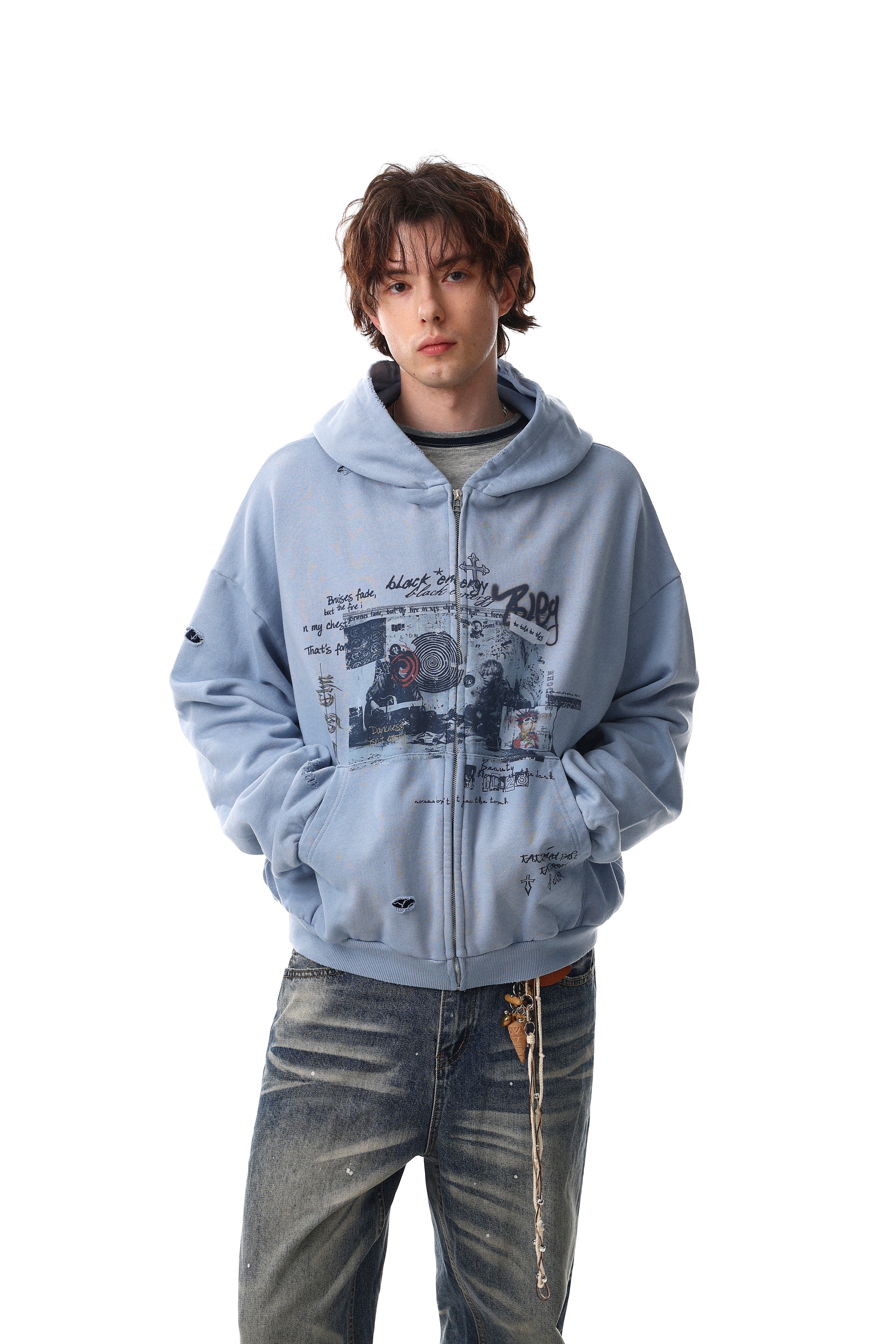 3-6-5.shop Collage Graphic Zip-Up Hoodie