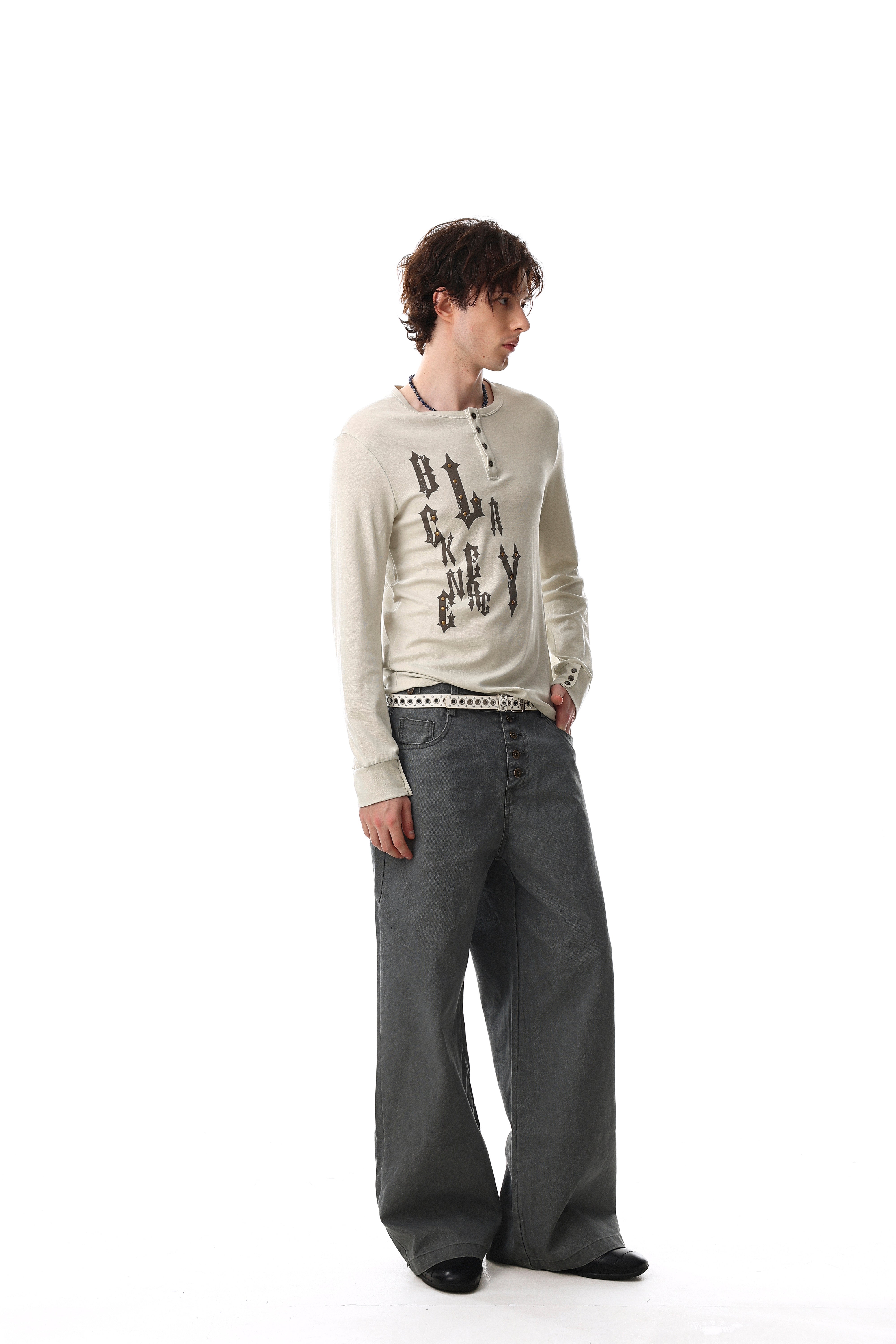 3-6-5.shop Graphic Long Sleeve Henley Tee