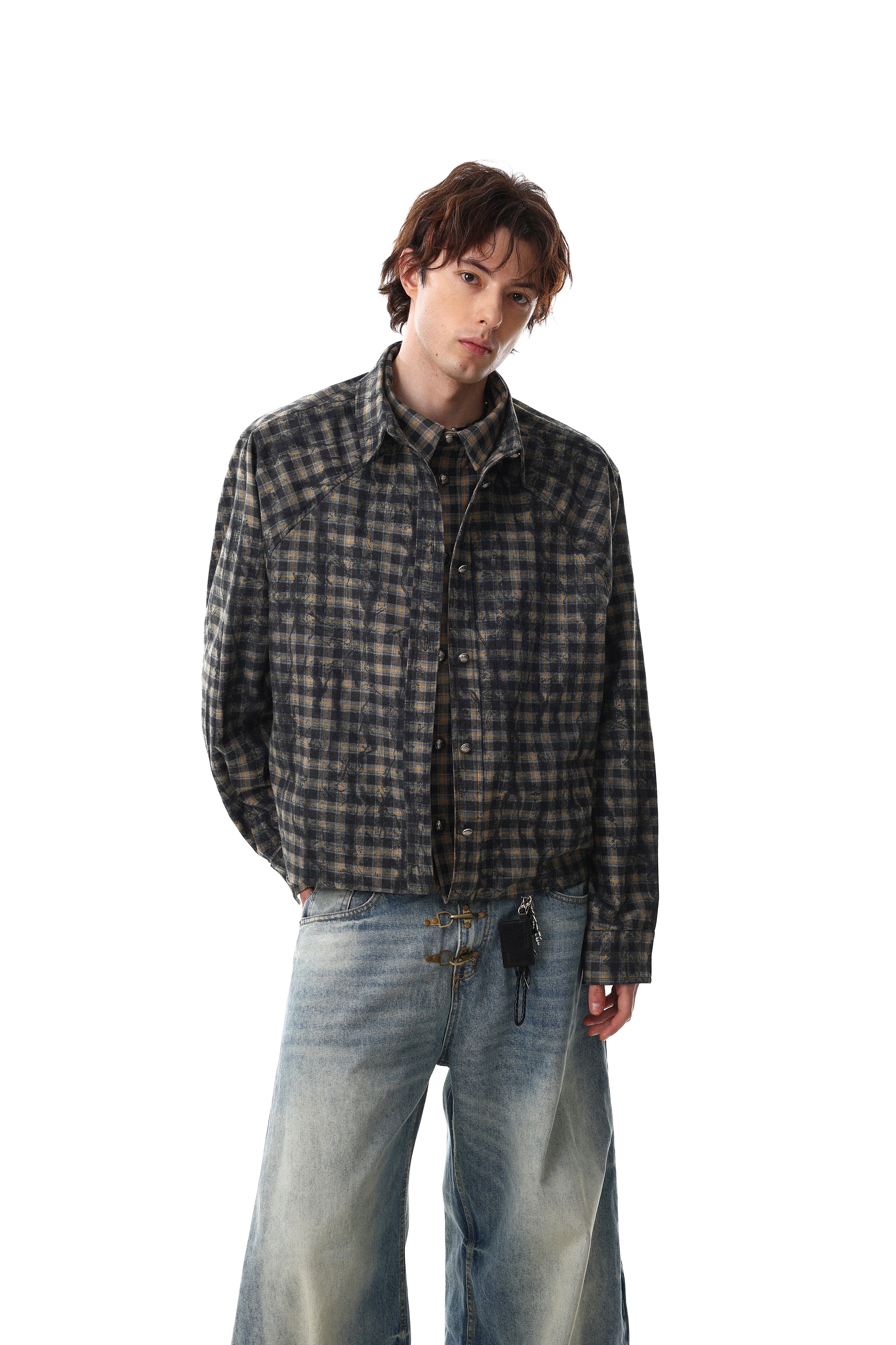 3-6-5.shop Vintage Plaid Button-Up Jacket