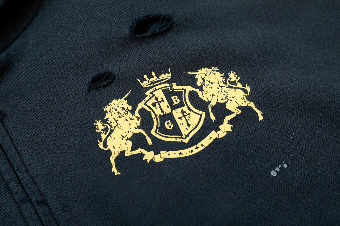 3-6-5.shop Distressed Crest Zip-Up Hoodie