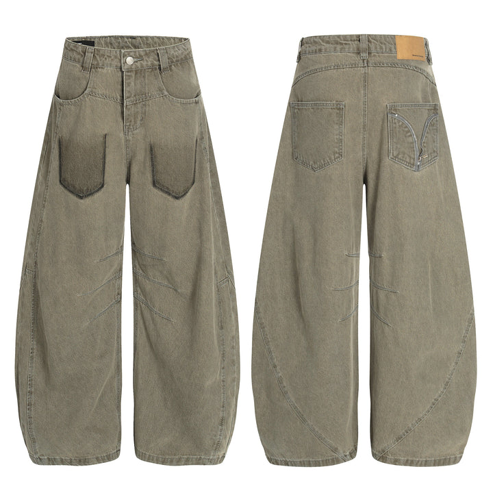 3-6-5.shop Curved Cut Panel Denim Pants