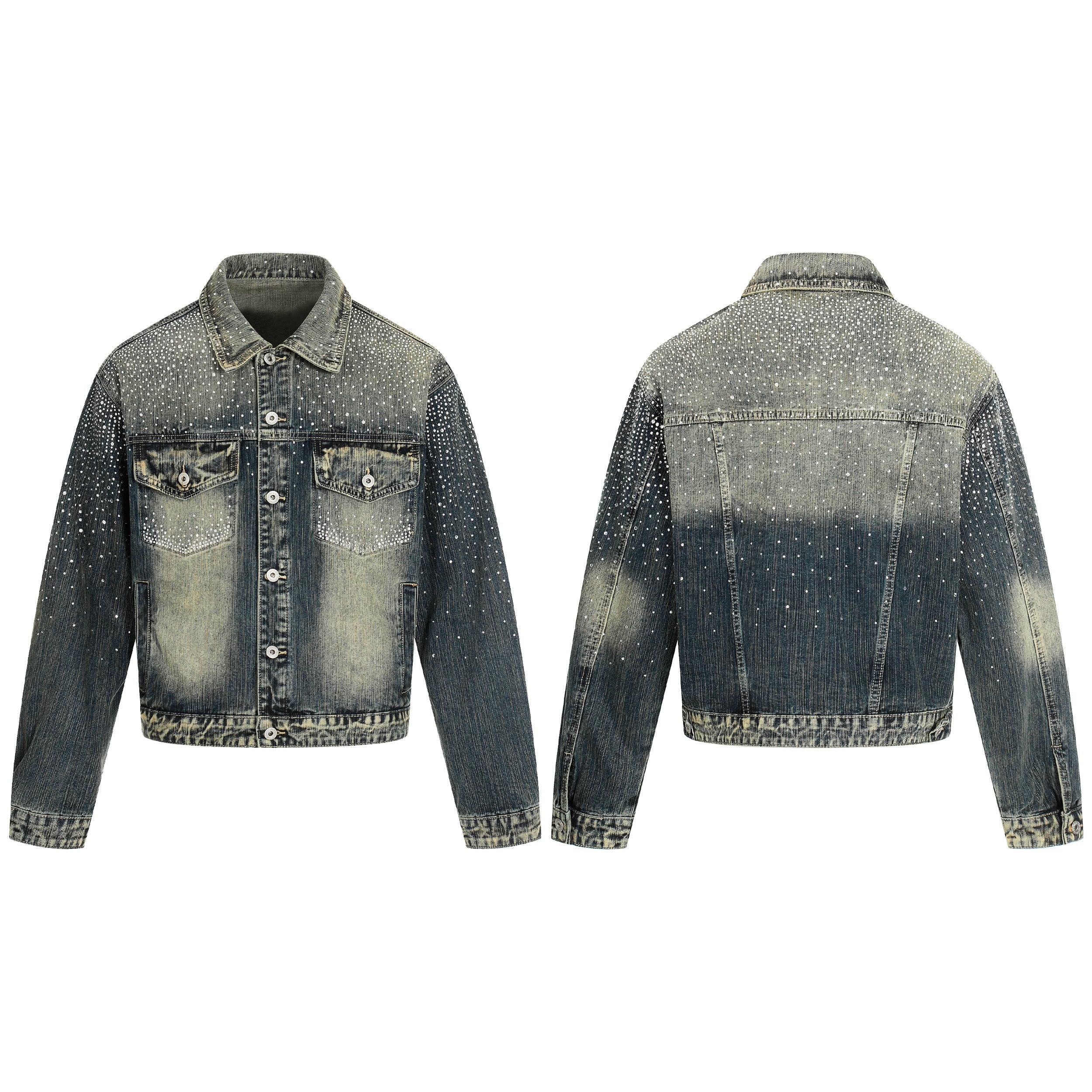3-6-5.shop Rhinestone Gradient Denim Jacket