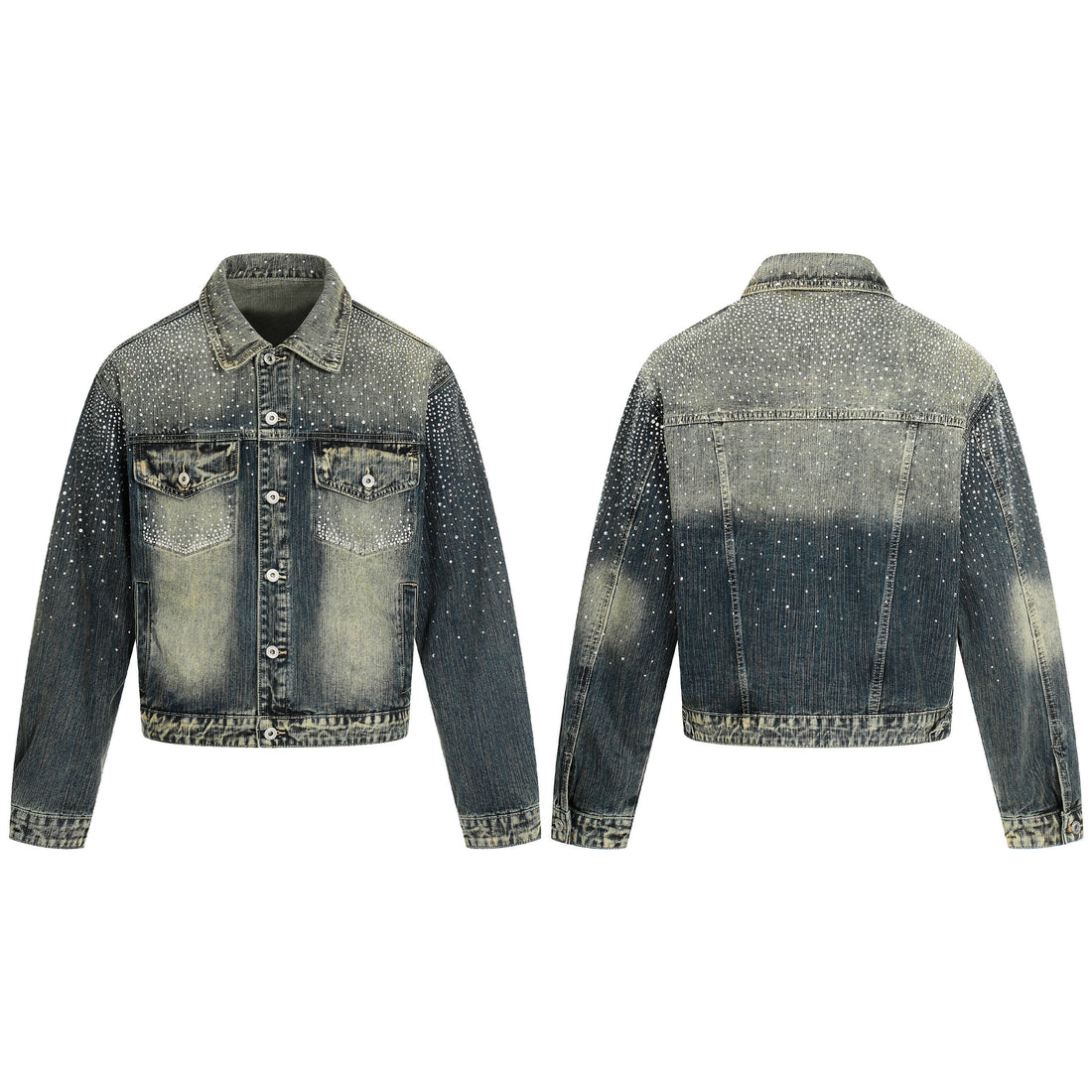 3-6-5.shop Rhinestone Gradient Denim Jacket