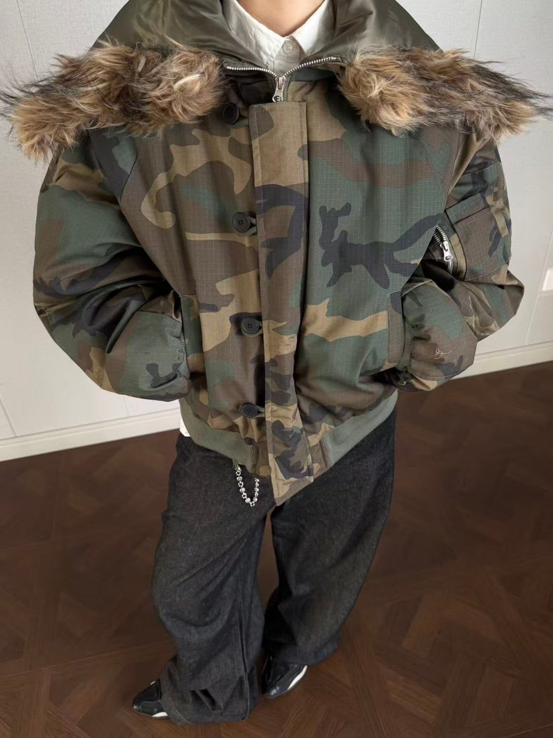 3-6-5.shop Camo Fur-Hood Puffer Jacket