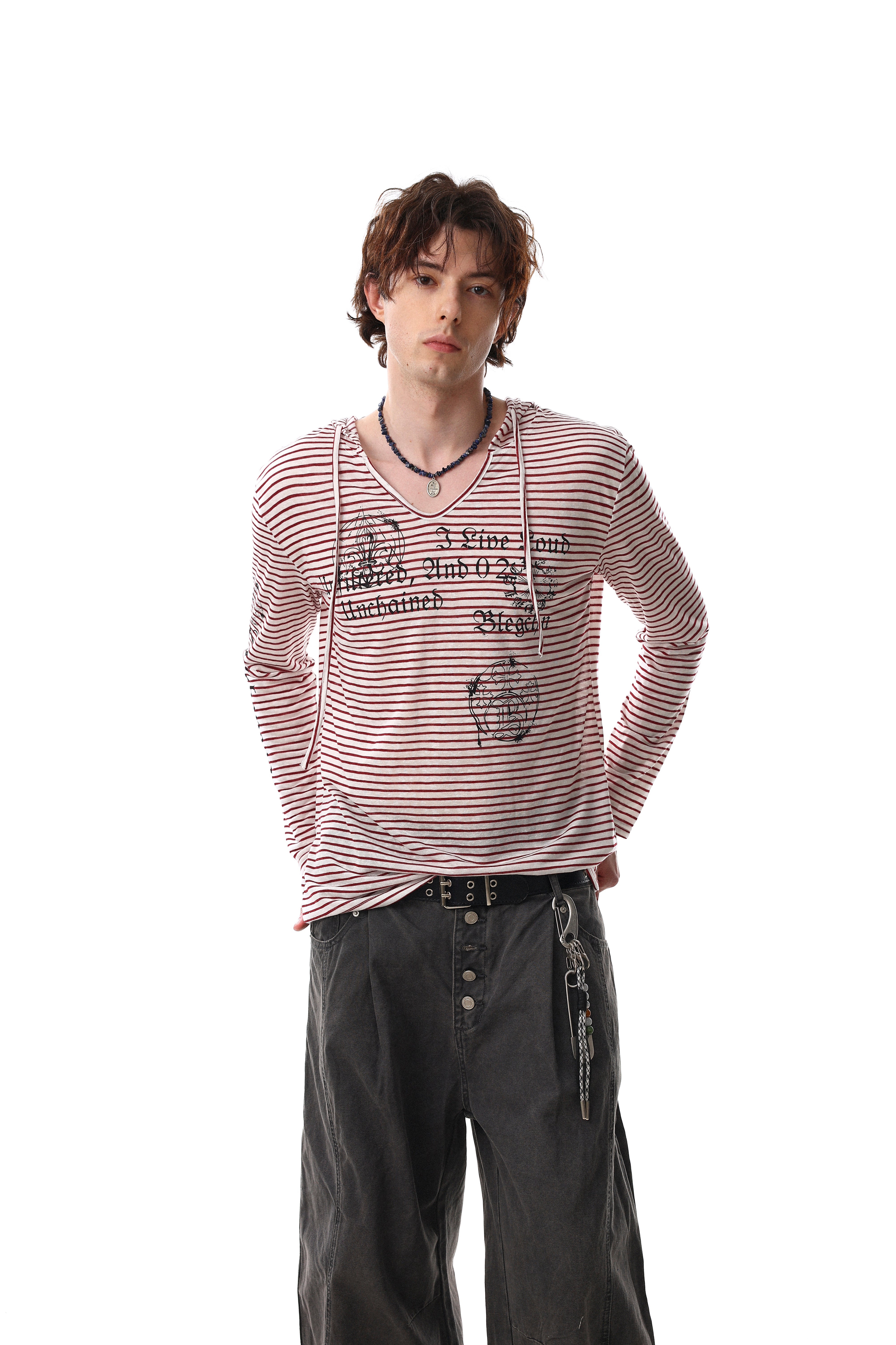 3-6-5.shop Striped Graphic Hooded Long Sleeve Tee
