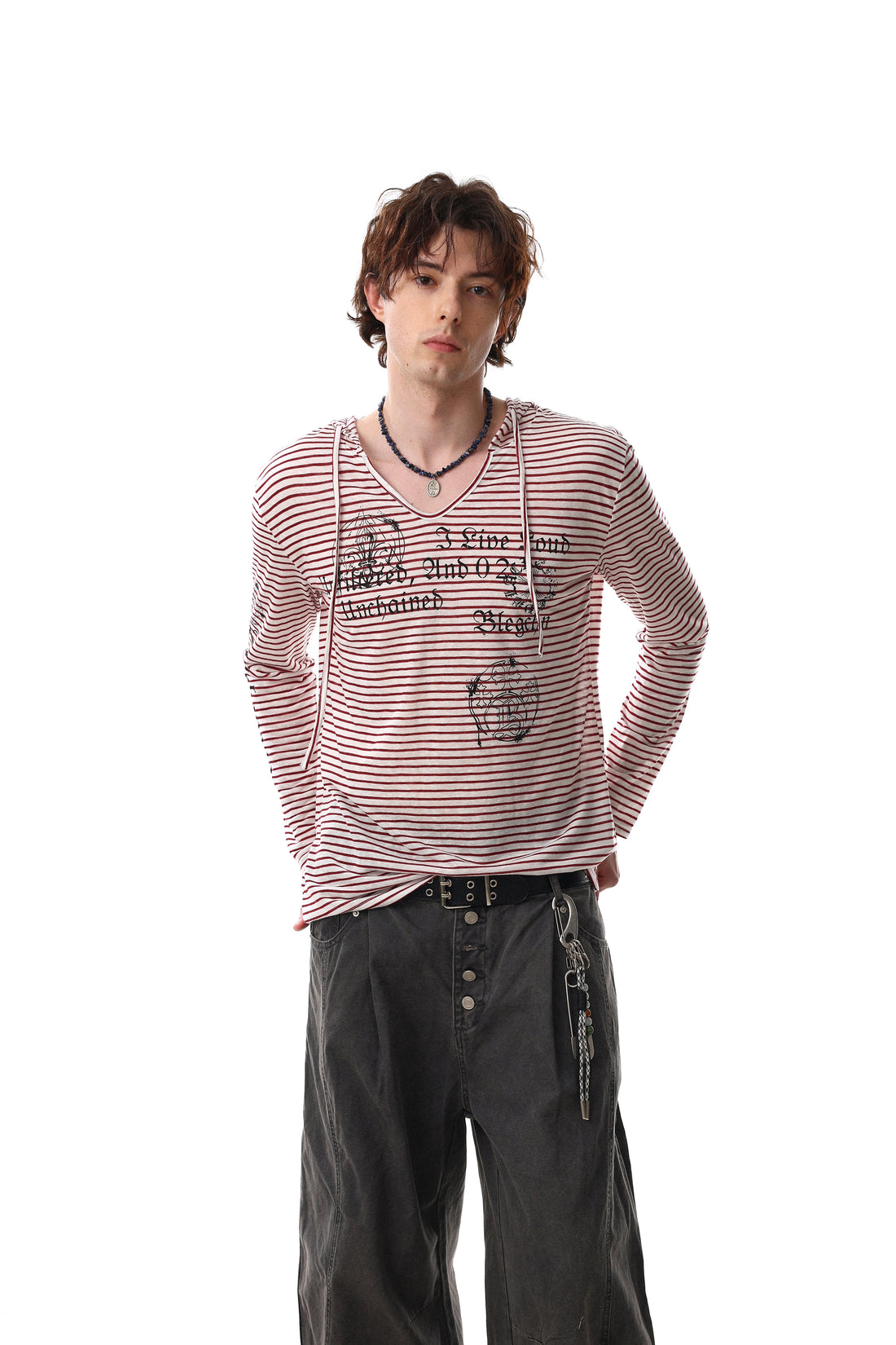 3-6-5.shop Striped Graphic Hooded Long Sleeve Tee