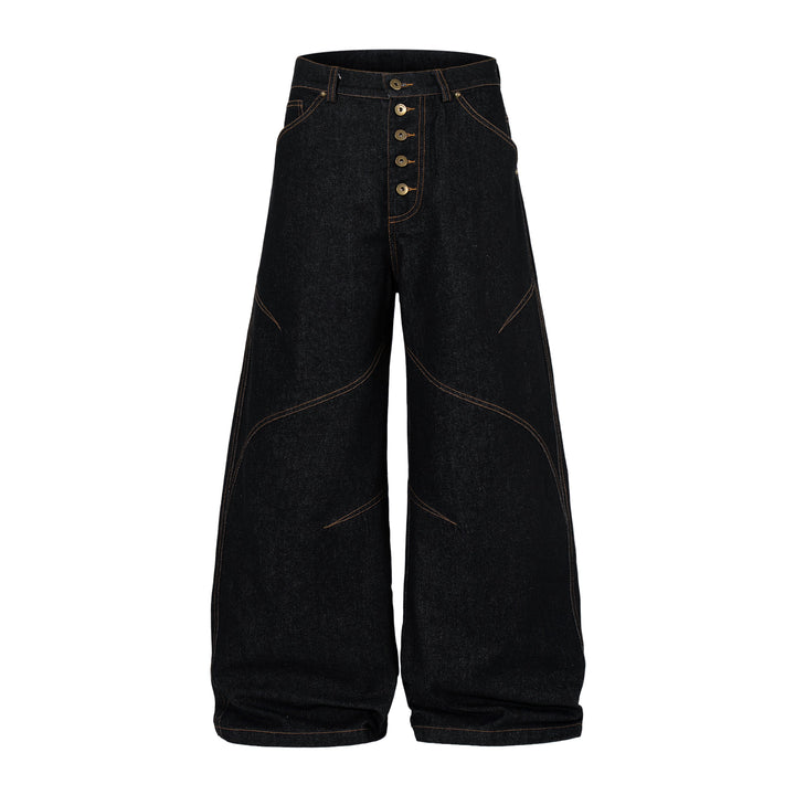 3-6-5.shop Curved Panel Wide Leg Denim Pants