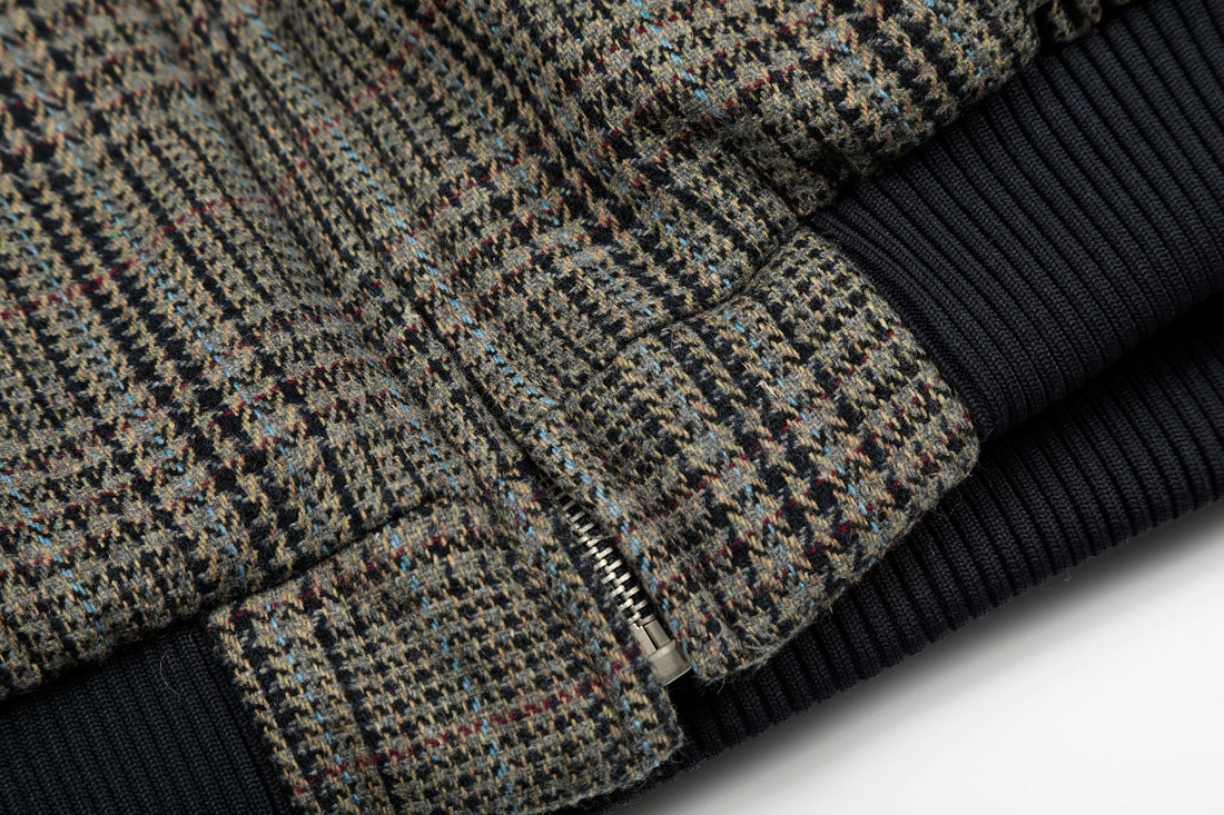 3-6-5.shop Vintage Check Wool Blend Bomber Jacket