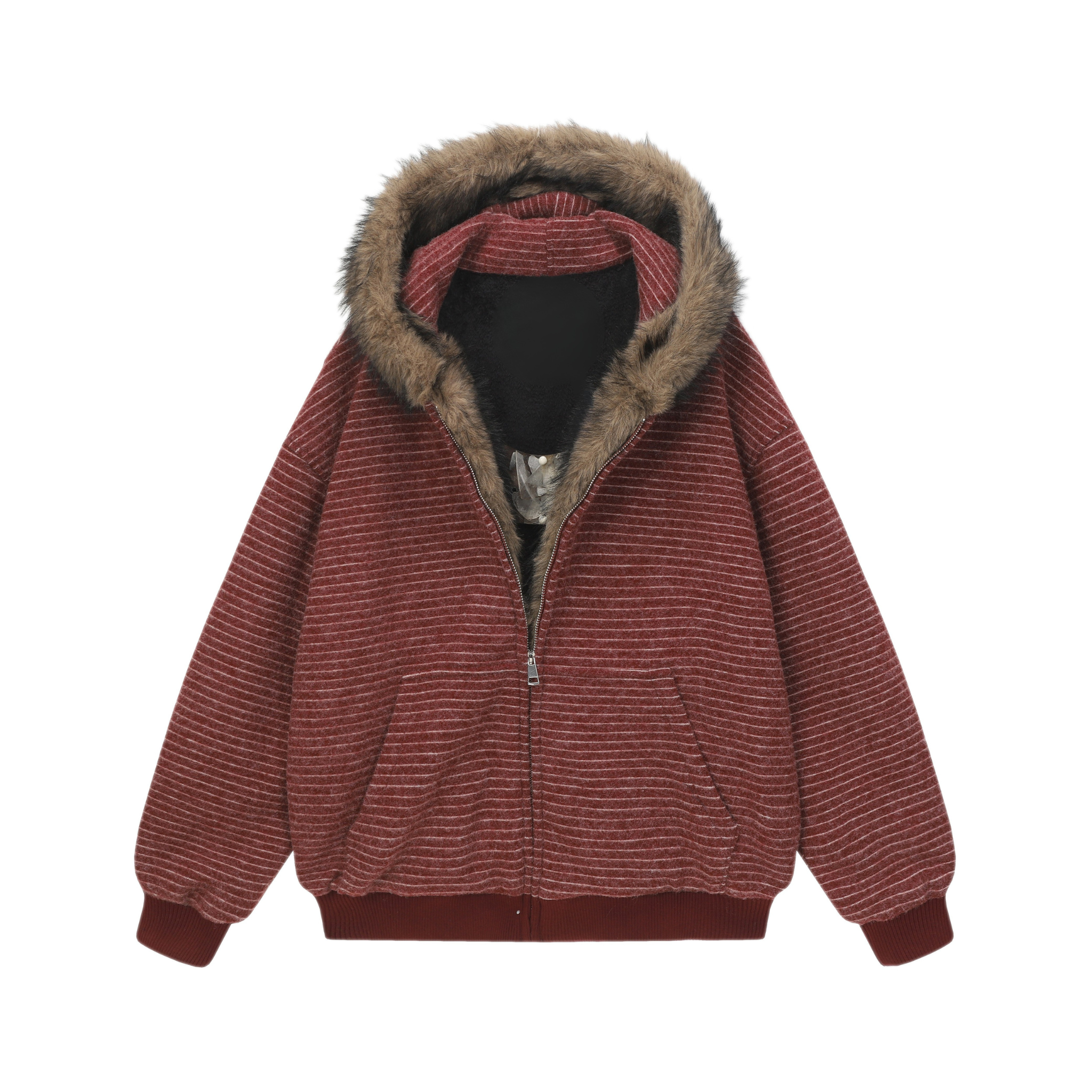 3-6-5.shop Striped Faux Fur-Lined Hooded Jacket