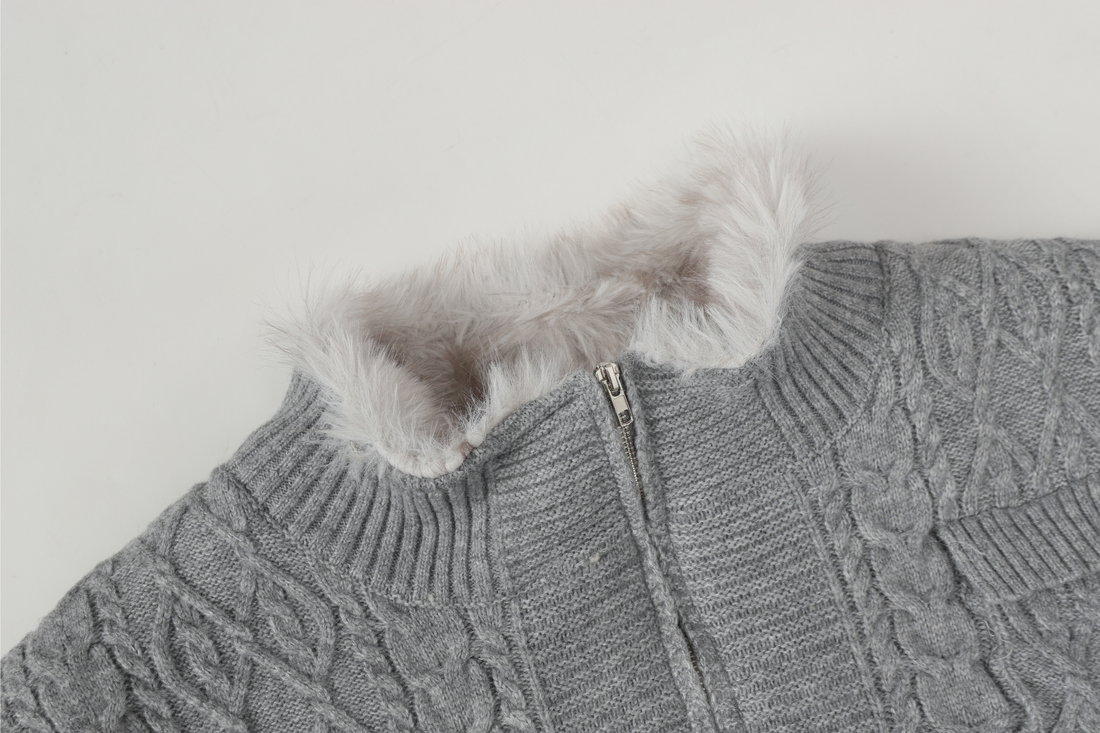 3-6-5.shop Fleece-Lined Cable Knit Jacket