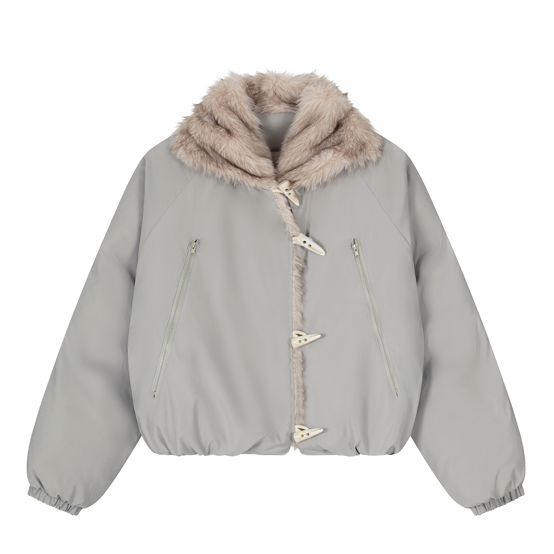 3-6-5.shop Faux Fur Lapel Drawstring Cropped Jacket