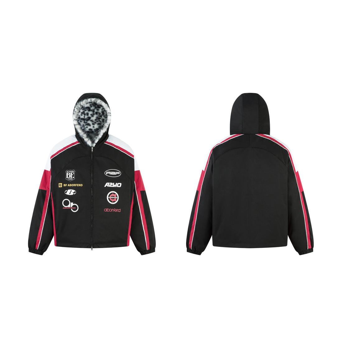 3-6-5.shop Racing Patch Faux Fur Hood Jacket
