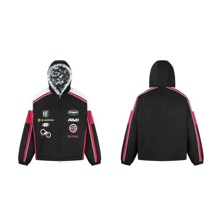 3-6-5.shop Racing Patch Faux Fur Hood Jacket