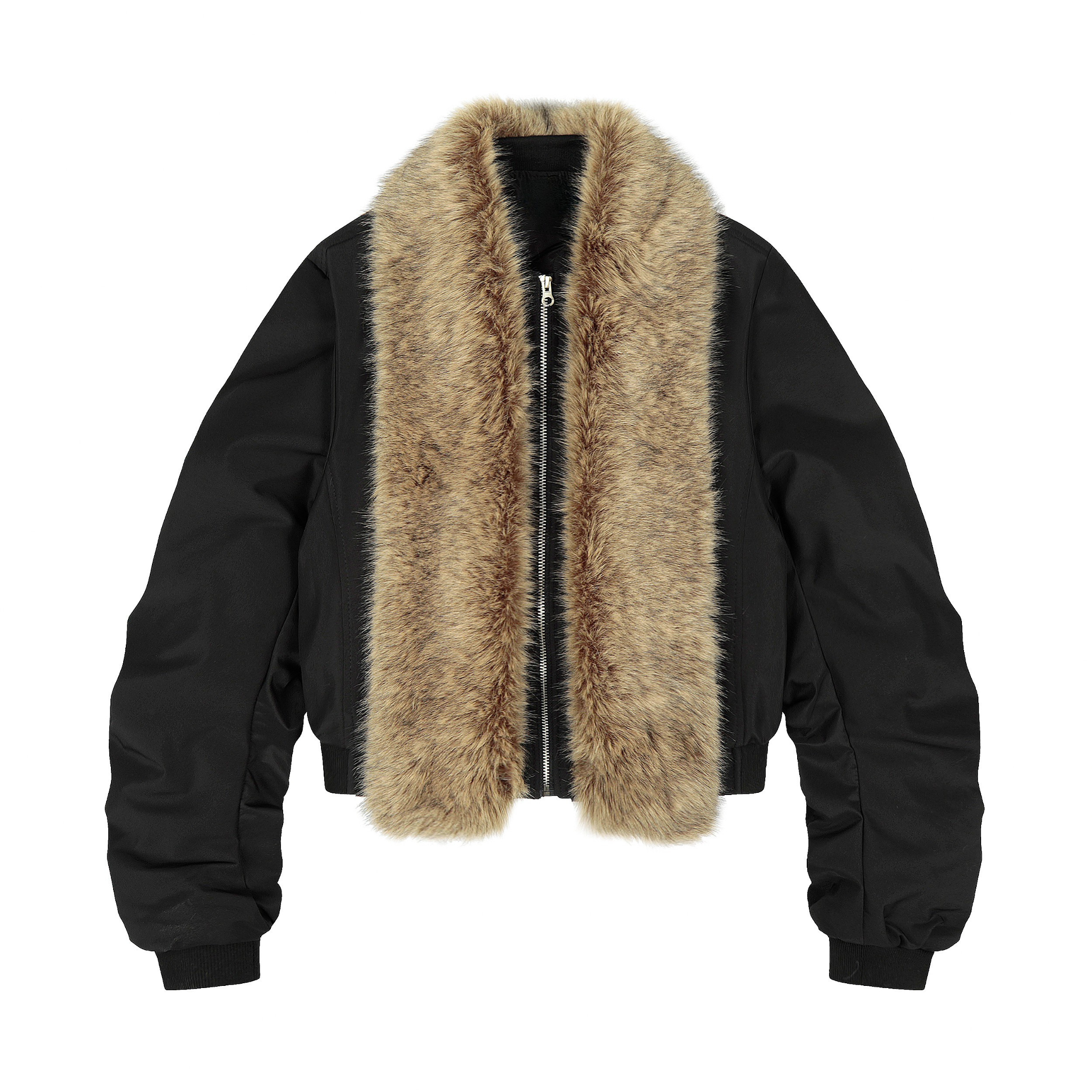 3-6-5.shop Detachable Faux Fur Scarf Bomber Jacket