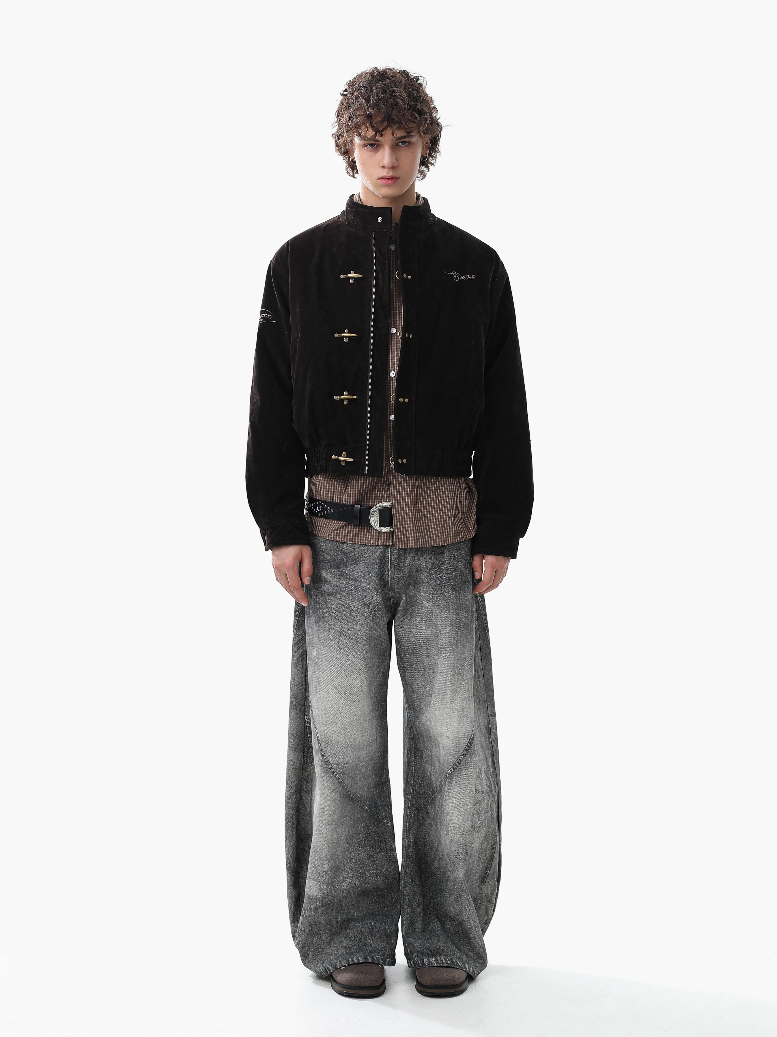 3-6-5.shop Embroidered Suede Metal Clasp Jacket