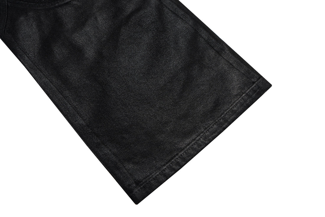 3-6-5.shop Curved-Stitch Leather Denim Pants