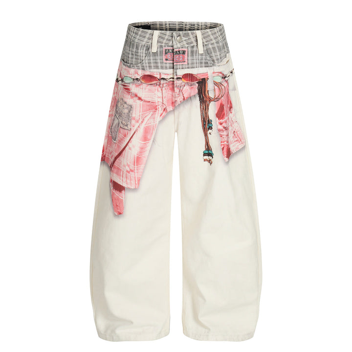 3-6-5.shop Digital Print Layered Denim Pants