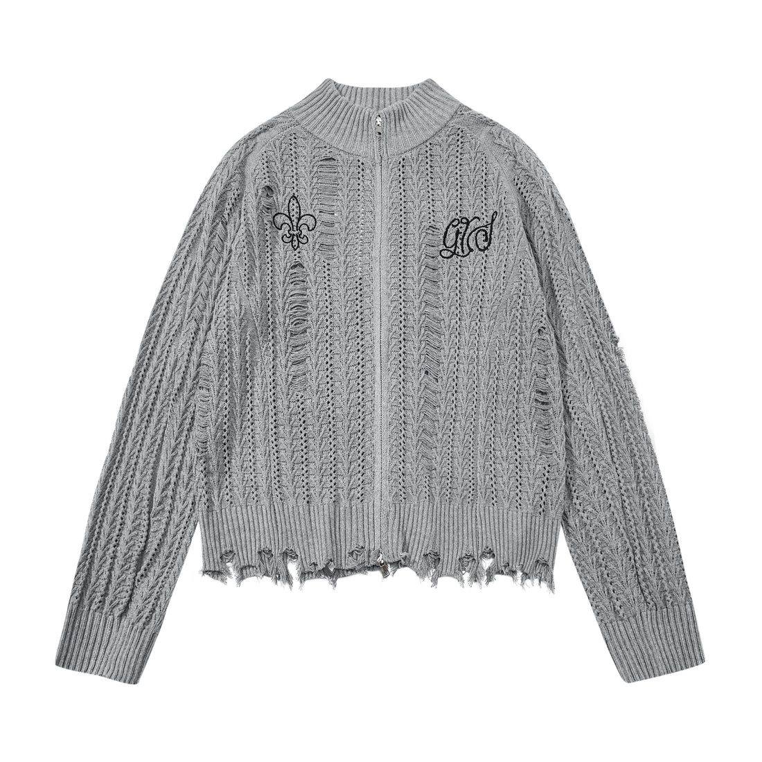 3-6-5.shop Distressed Knit Zip Cardigan