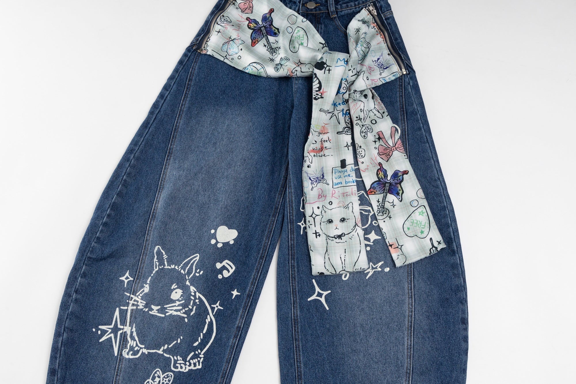 3-6-5.shop Bunny Ribbon Curved Jeans