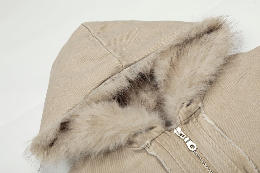 3-6-5.shop Washed Shearling-Lined Denim Hooded Jacket