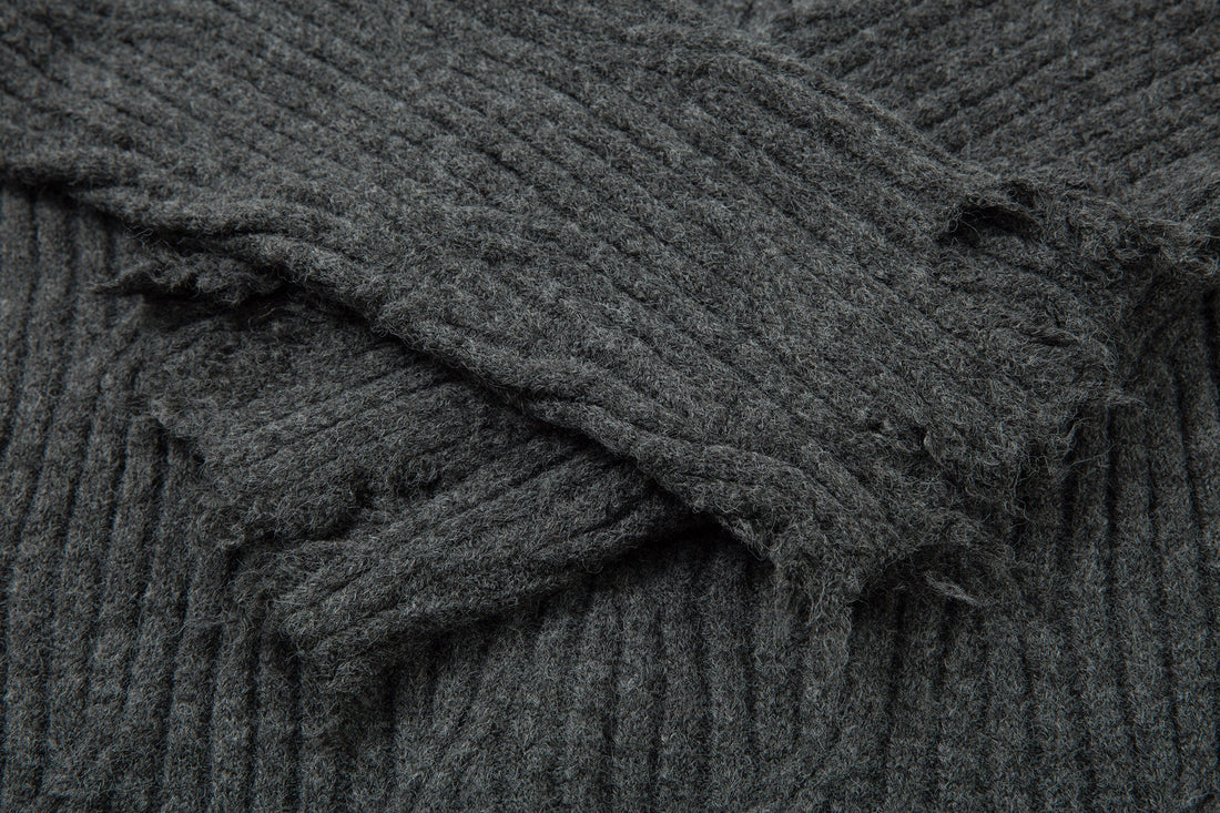 3-6-5.shop Distressed Ribbed Henley Knit
