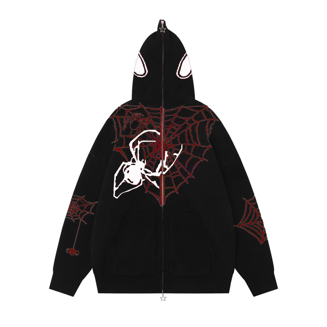 3-6-5.shop Spider Web Knit Zip Hoodie