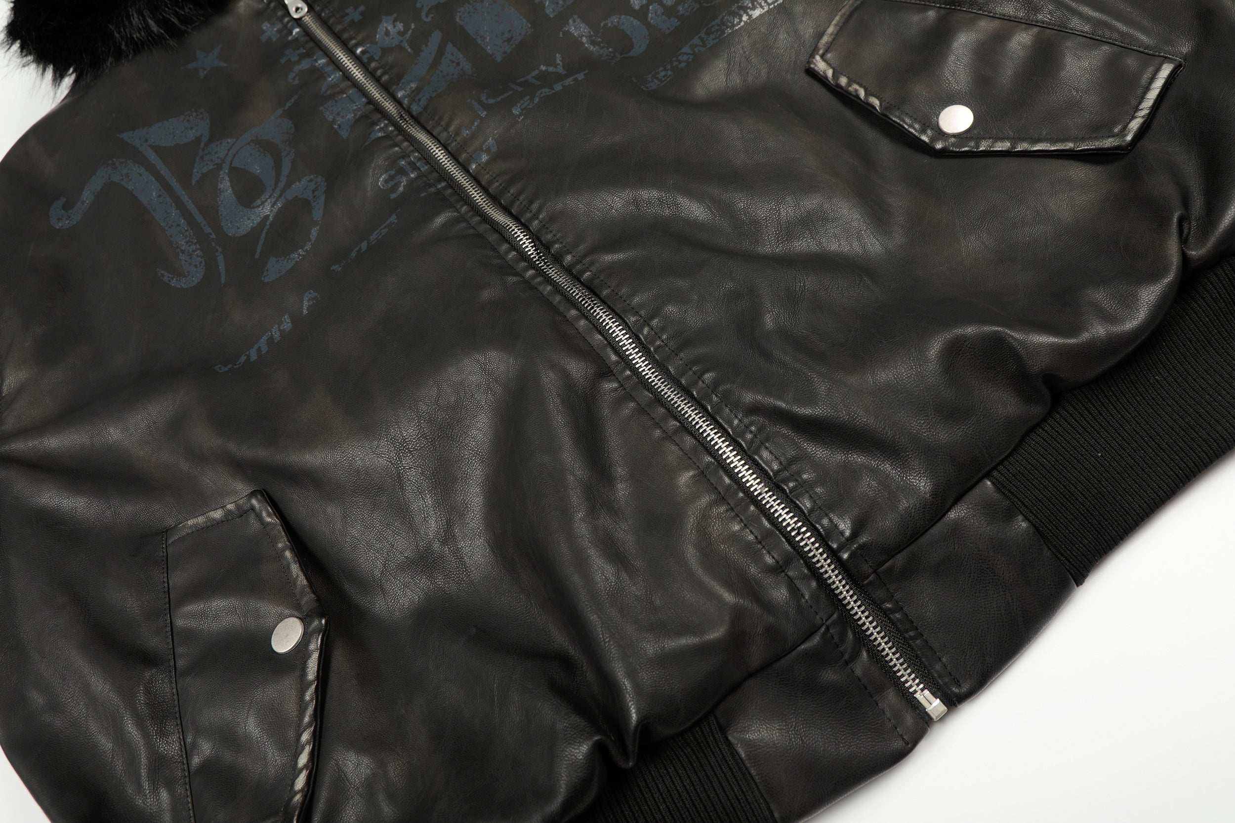 3-6-5.shop Vintage Graphic PU Hoodie Jacket