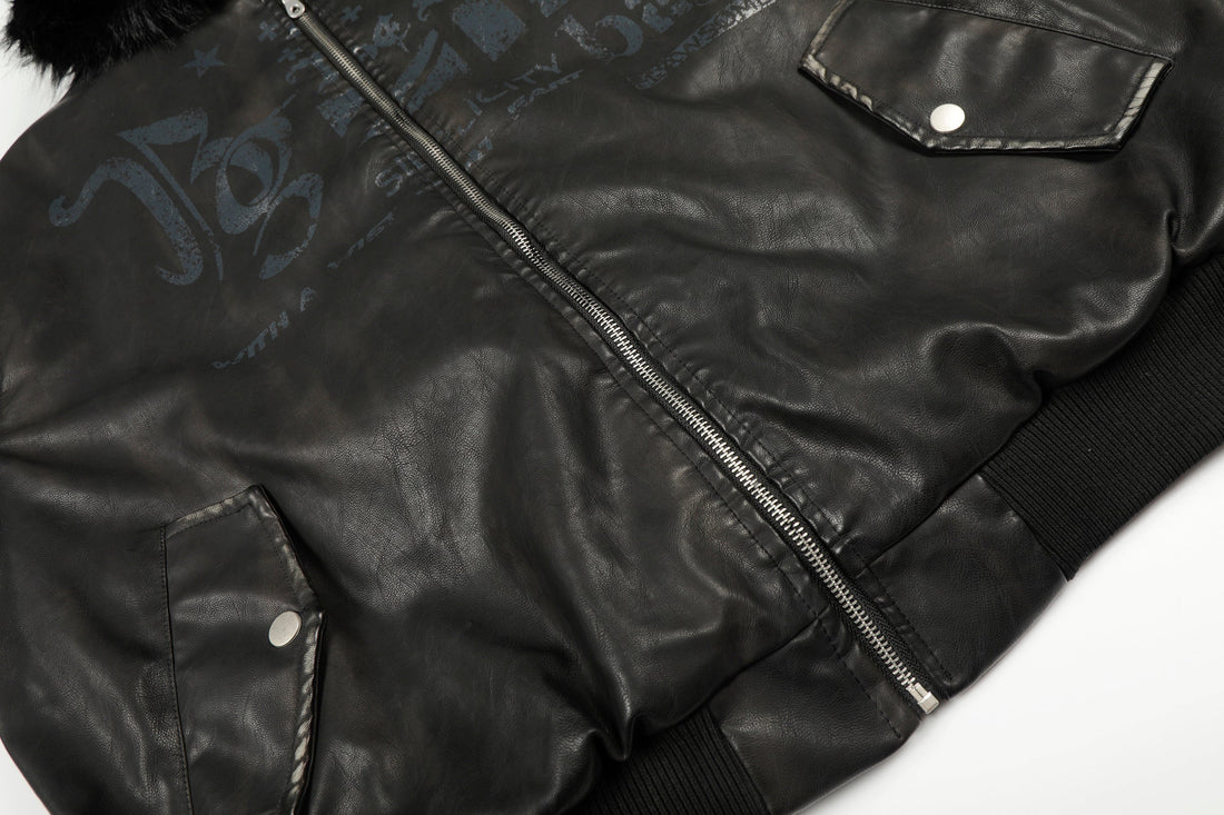 3-6-5.shop Vintage Graphic PU Hoodie Jacket
