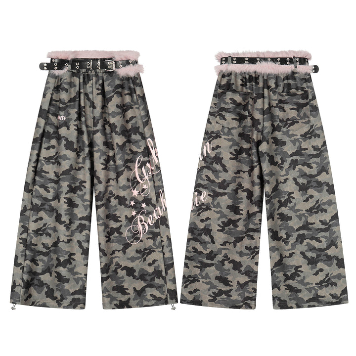 3-6-5.shop Camo Faux Fur Trim Pants