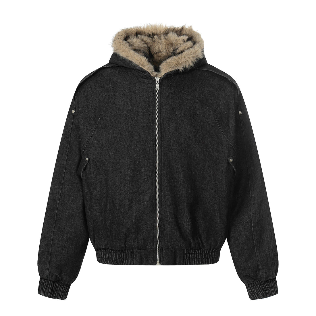 3-6-5.shop Detachable Fur-Collar Denim Jacket