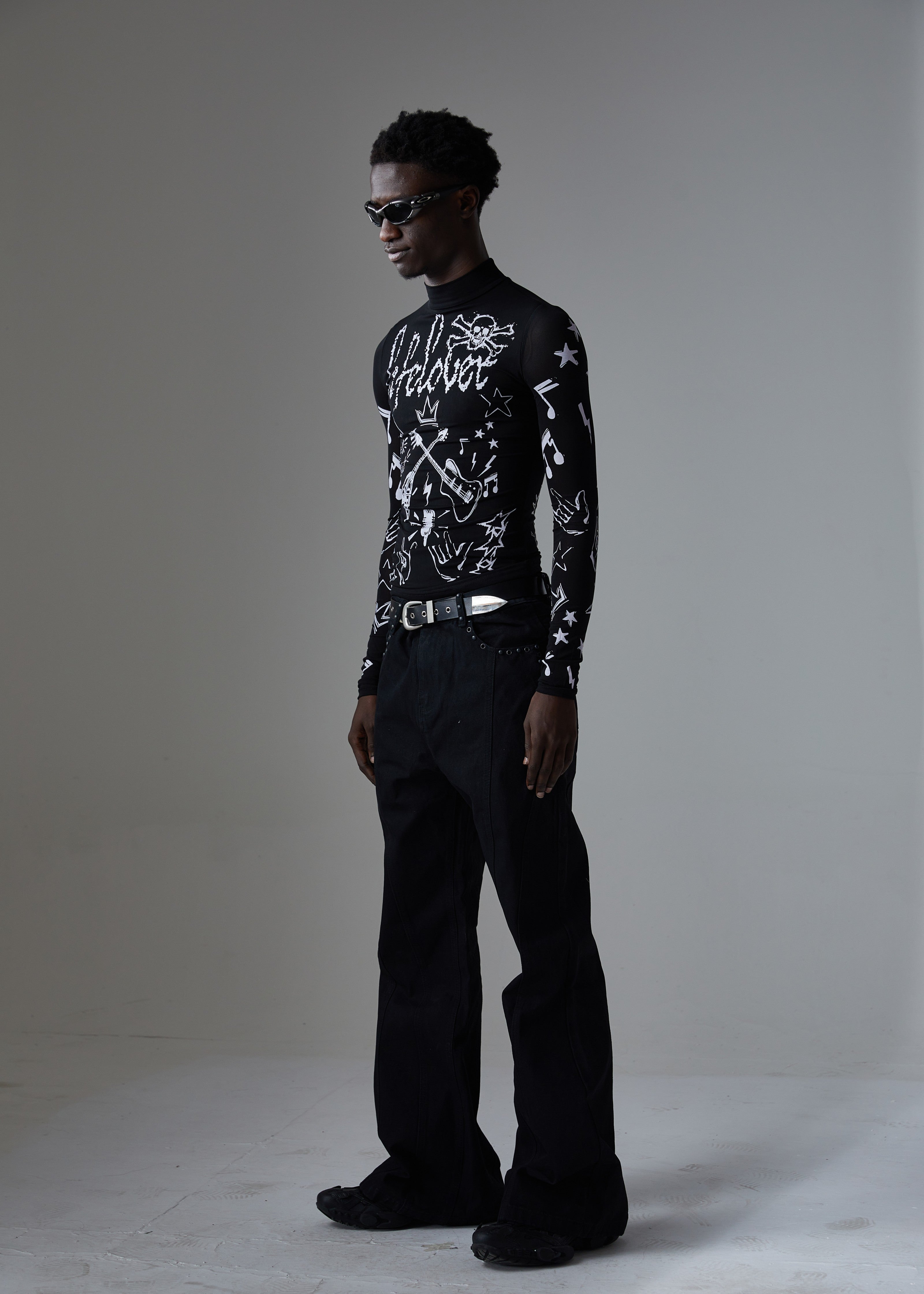 3-6-5.shop Studded Panel Wide-Leg Jeans