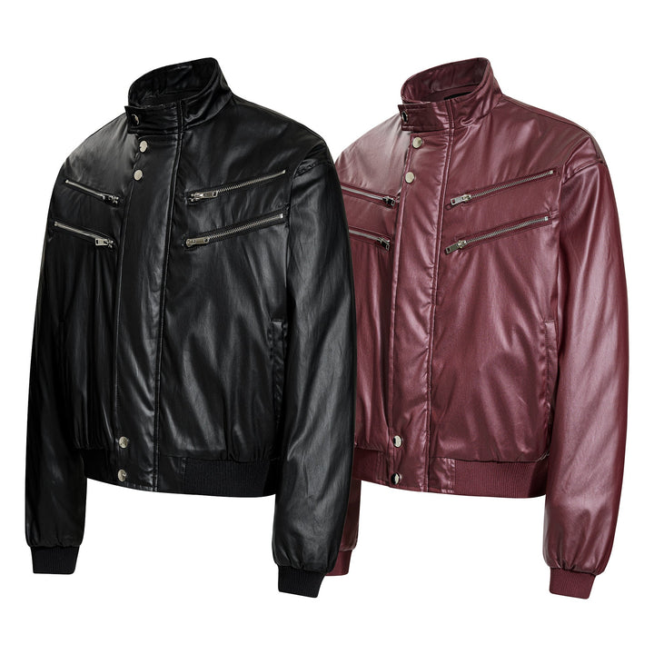 3-6-5.shop Dual-Zip PU Bomber Jacket