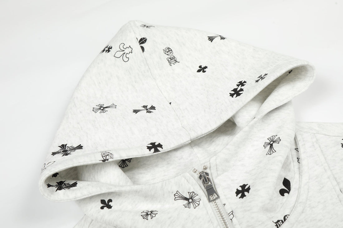 3-6-5.shop All-Over Cross Print Hooded Jacket
