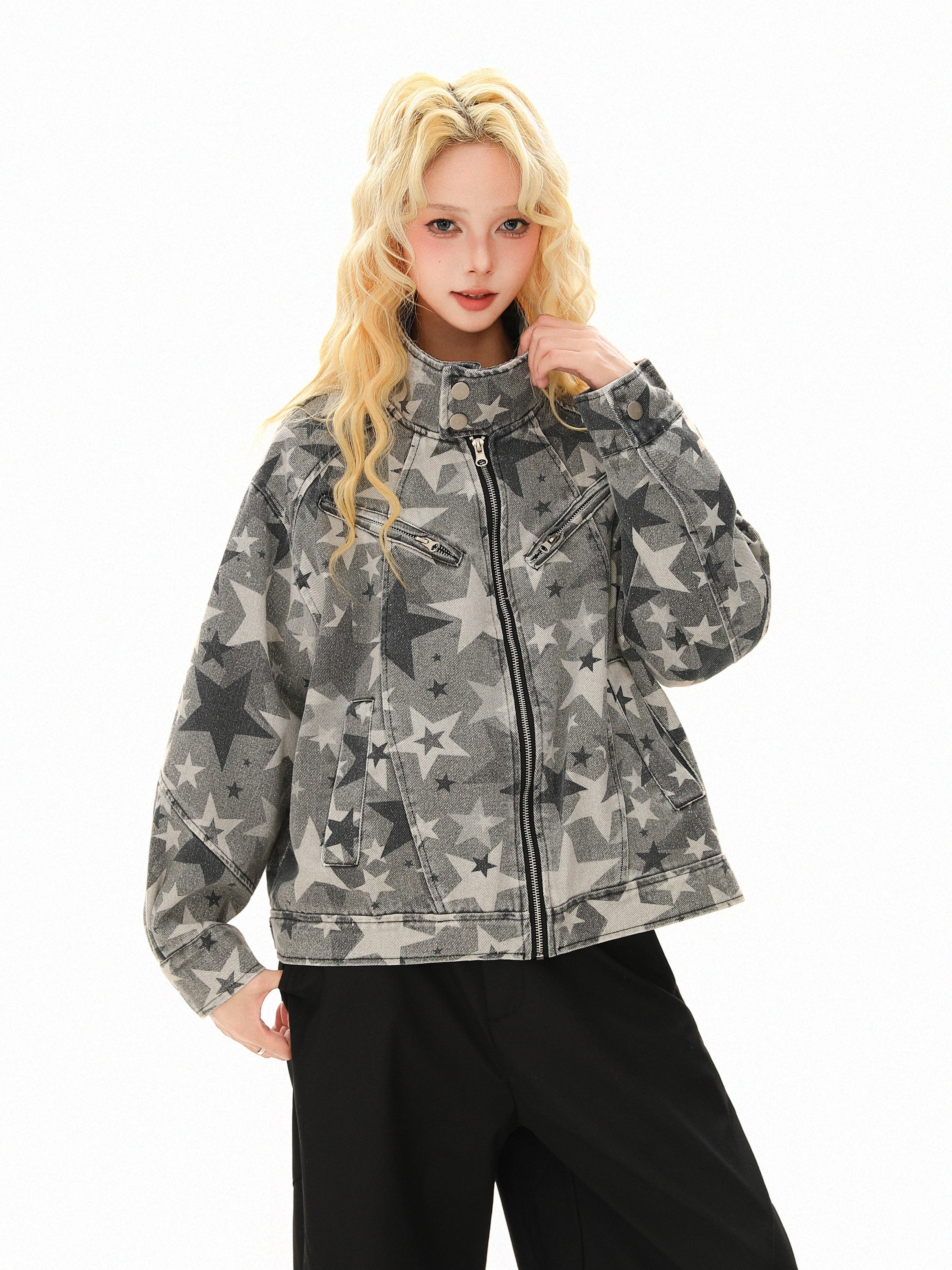 3-6-5.shop Star Pattern Denim Jacket