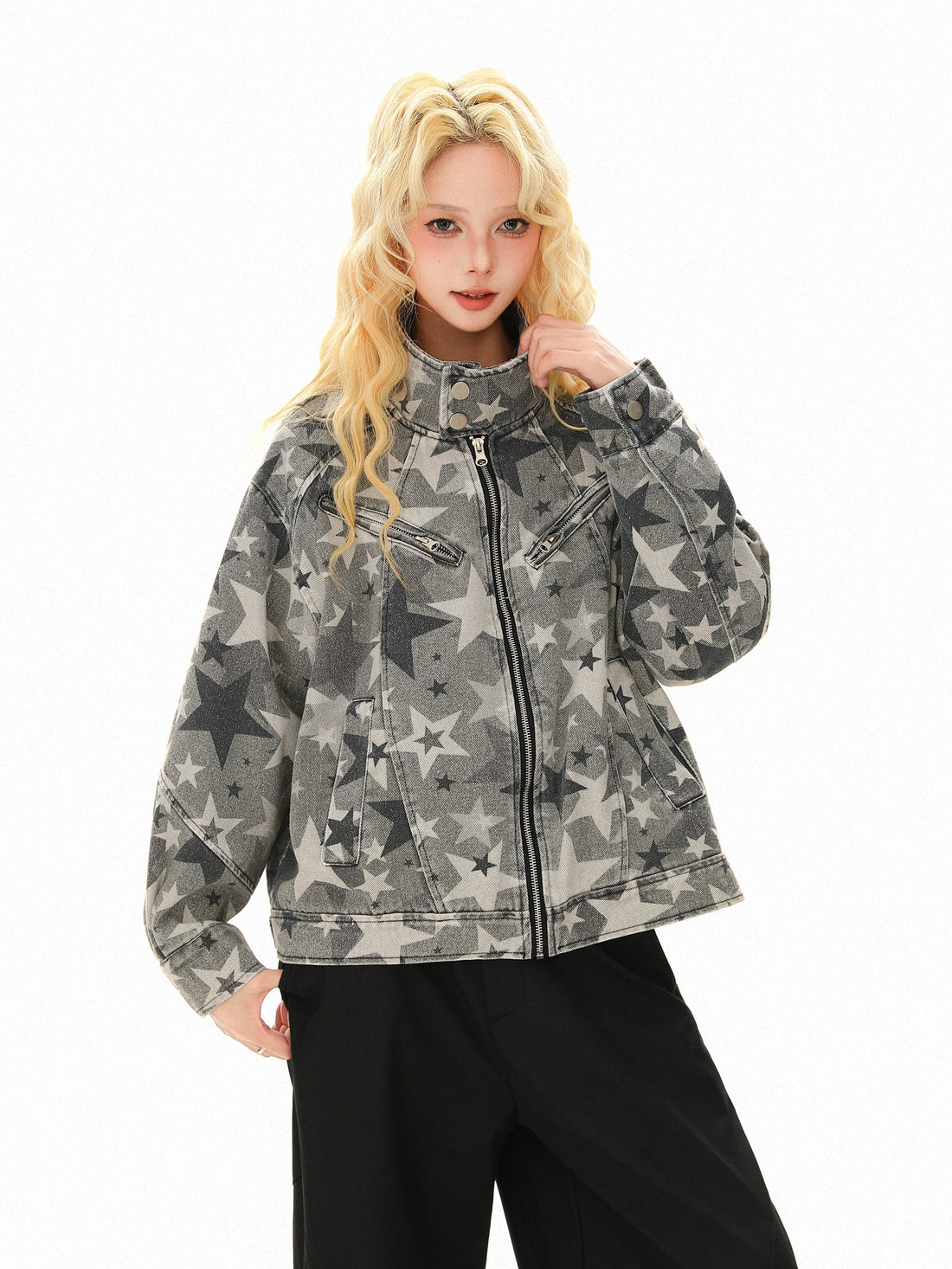 3-6-5.shop Star Pattern Denim Jacket