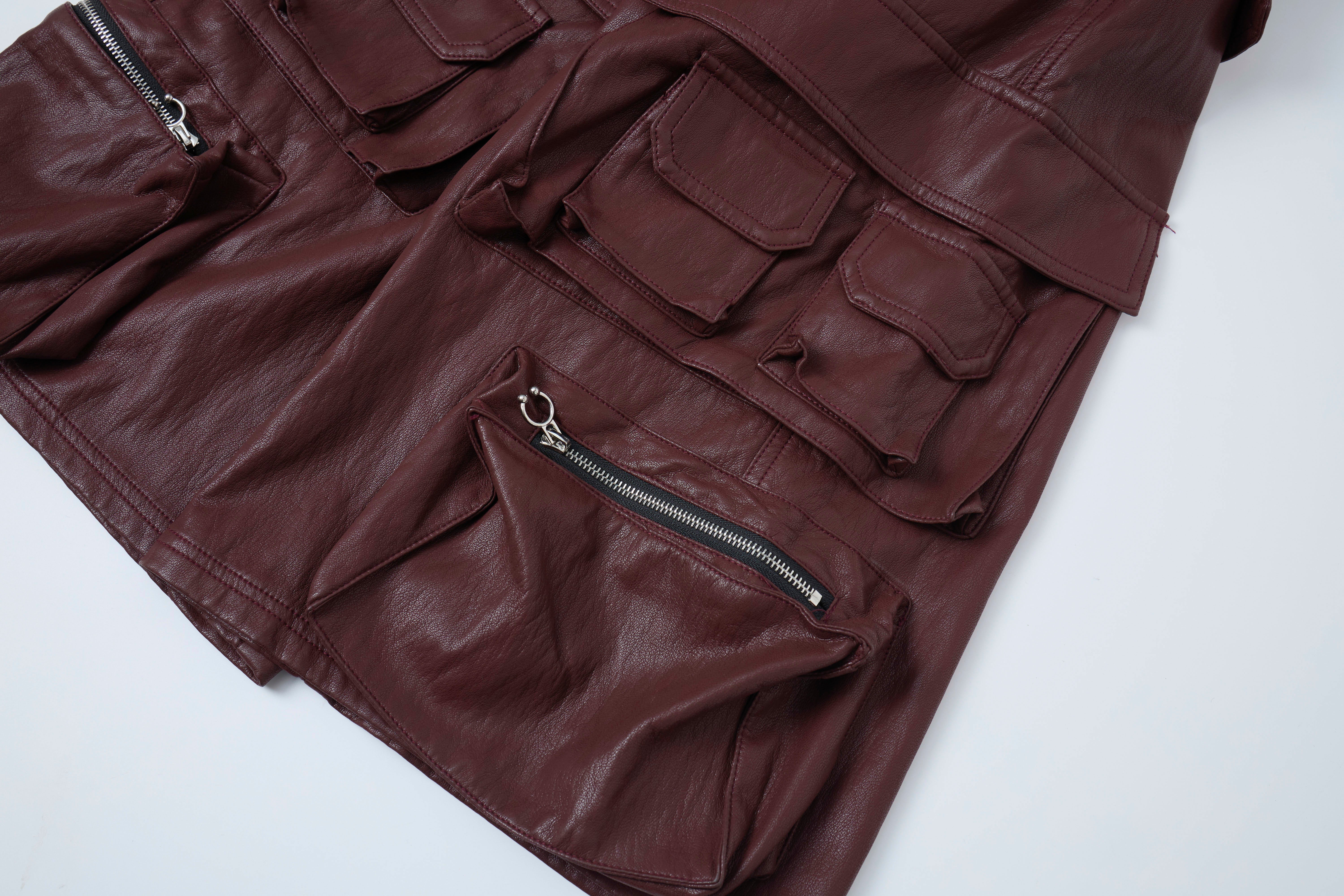 3-6-5.shop Leather Utility Cargo Shorts