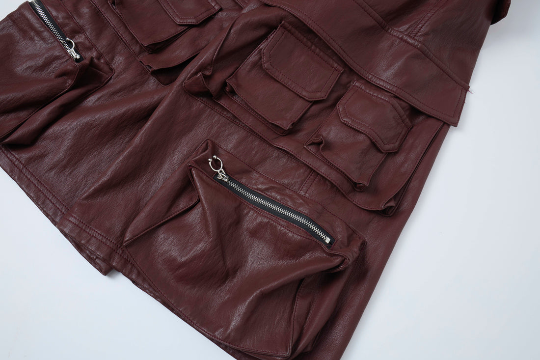 3-6-5.shop Leather Utility Cargo Shorts
