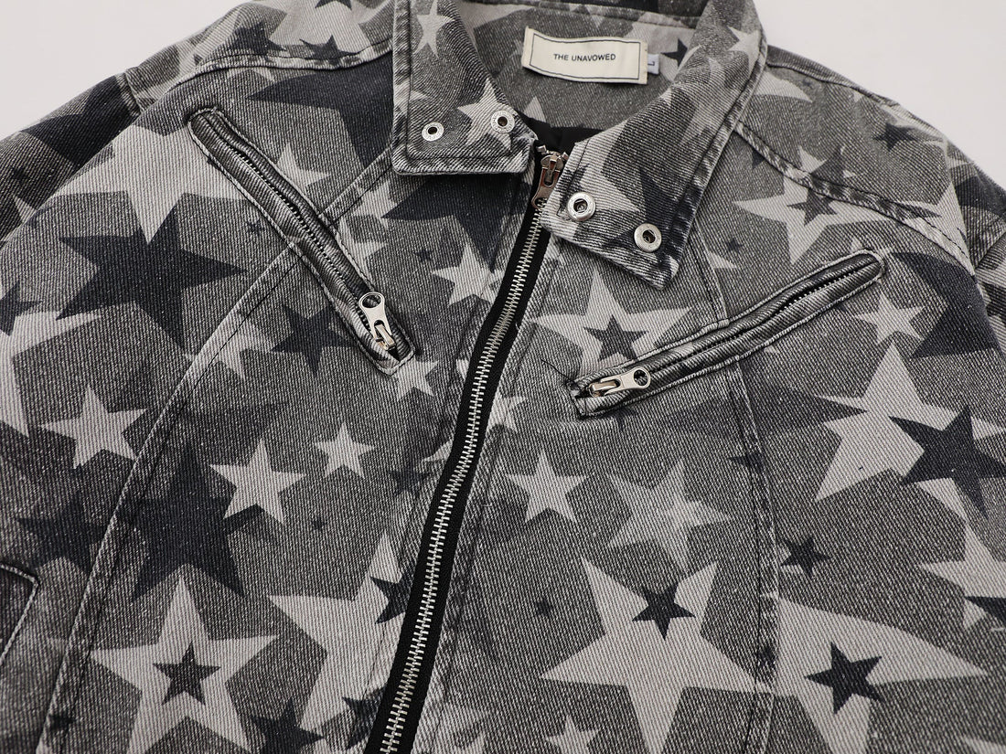 3-6-5.shop Star Pattern Denim Jacket