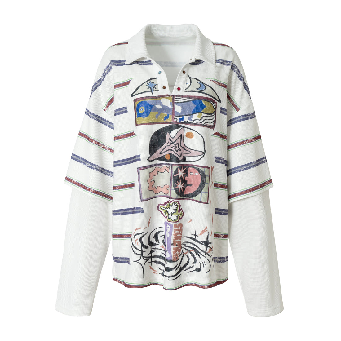3-6-5.shop Abstract Stripe Long-Sleeve Polo Shirt