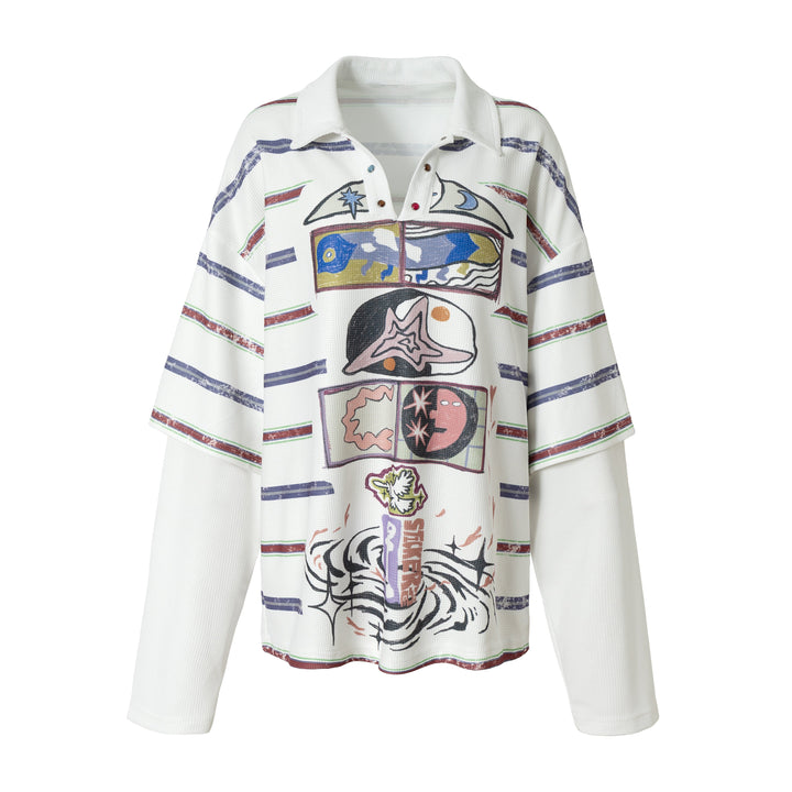 3-6-5.shop Abstract Stripe Long-Sleeve Polo Shirt