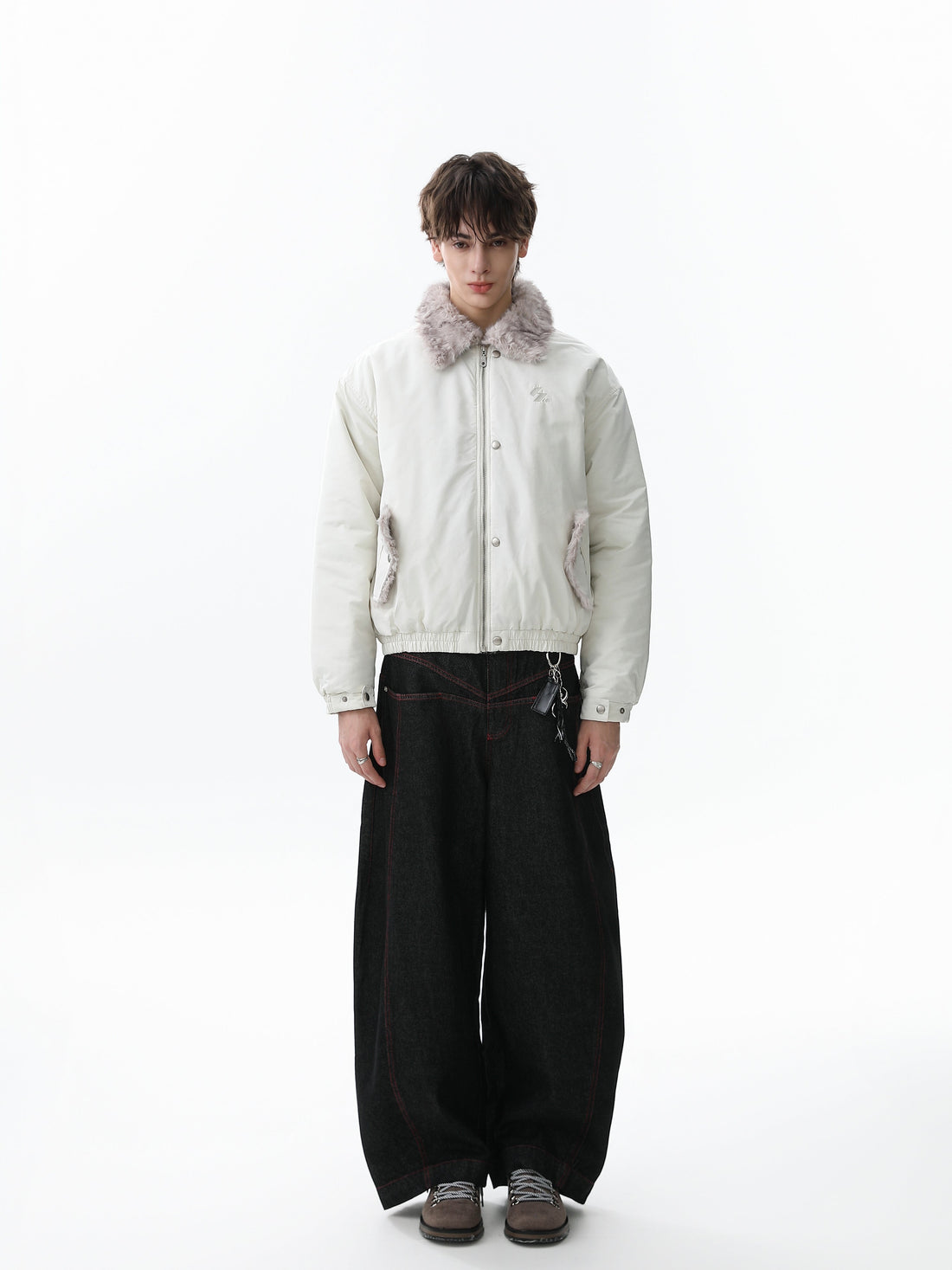 3-6-5.shop Faux Fur Collar Bomber Jacket