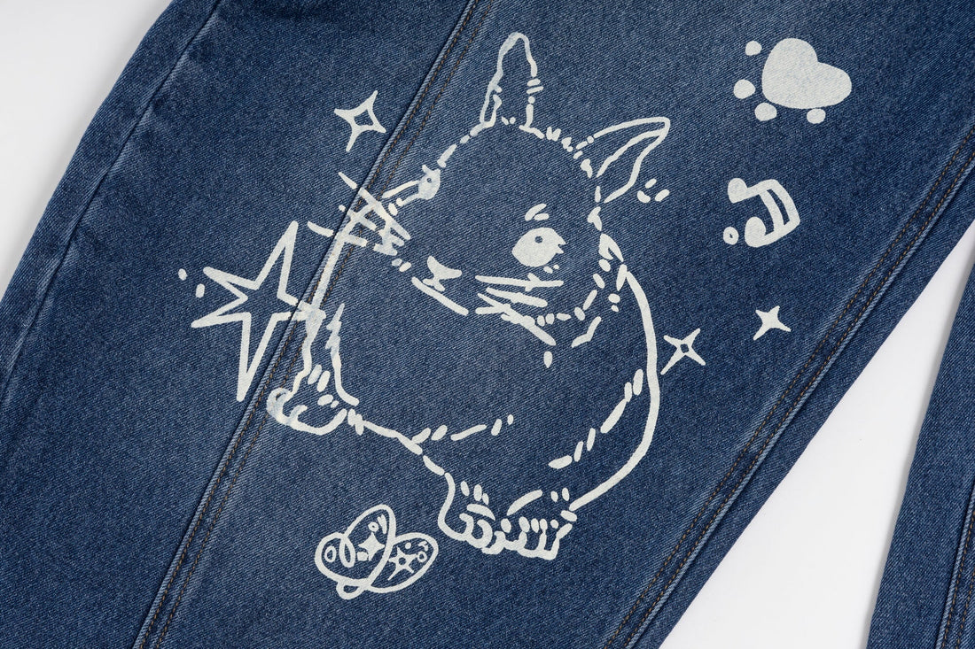 3-6-5.shop Bunny Ribbon Curved Jeans