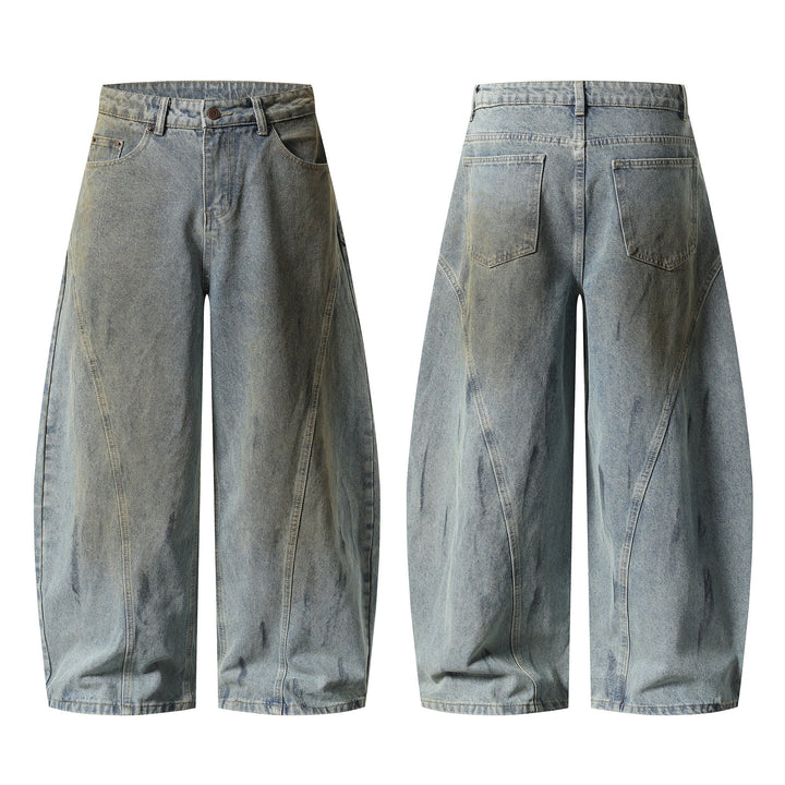 3-6-5.shop Faded Curved-Panel Wide-Leg Denim Pants
