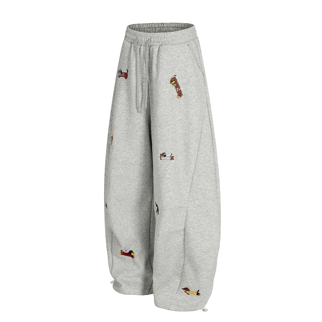 3-6-5.shop Embroidered Dog Motif Sweatpants