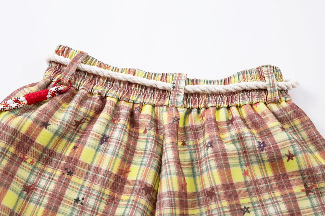 3-6-5.shop Yellow Plaid Bear Charm Pants